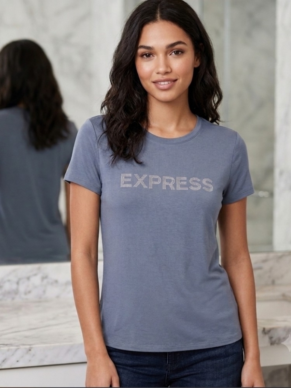 Express Short-Sleeve Crewneck Logo Tee in Slate Blue